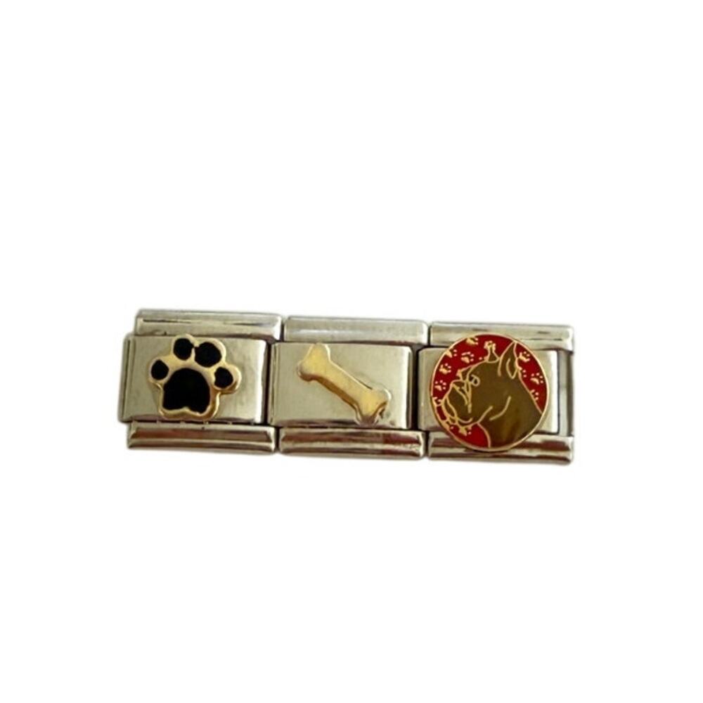 Paw Print Dog Bone Boxer Pet 9mm Stainless Steel Italian Charm Y2K NEW